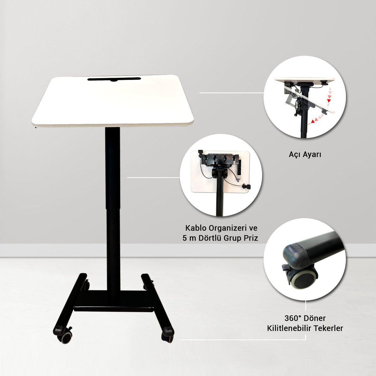 Dentreal - Movable Height Adjustable With Socket Mobile Laptop Cart - Trolley - Scanner Stand