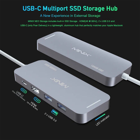 Minix - NEO S2 All - in - One Portable Storage - 240 Gb & USB - C Hdmi Hub