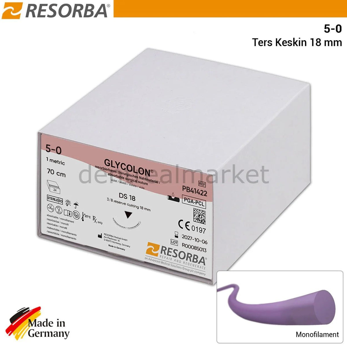 Resorba - Resorba Glycolon Absorbable Monoflament Suture 5/0 - Reverse Cutting Needle