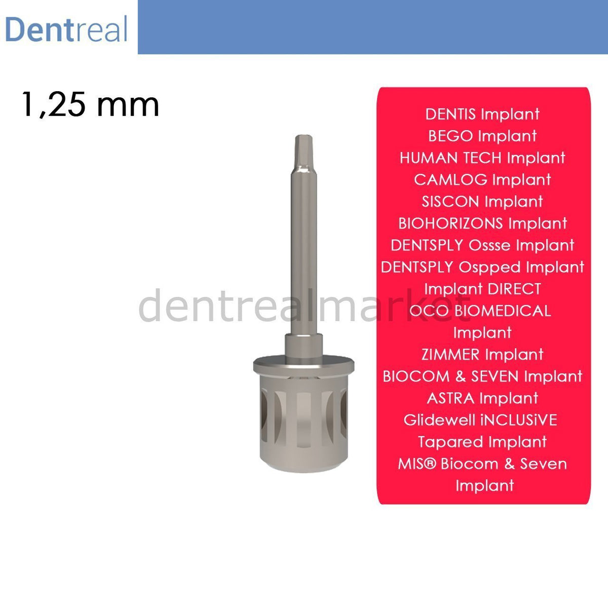 Dentreal - Screwdriver for Glidewell inlusive Tapared İmplant - 1,25 mm Hex Driver