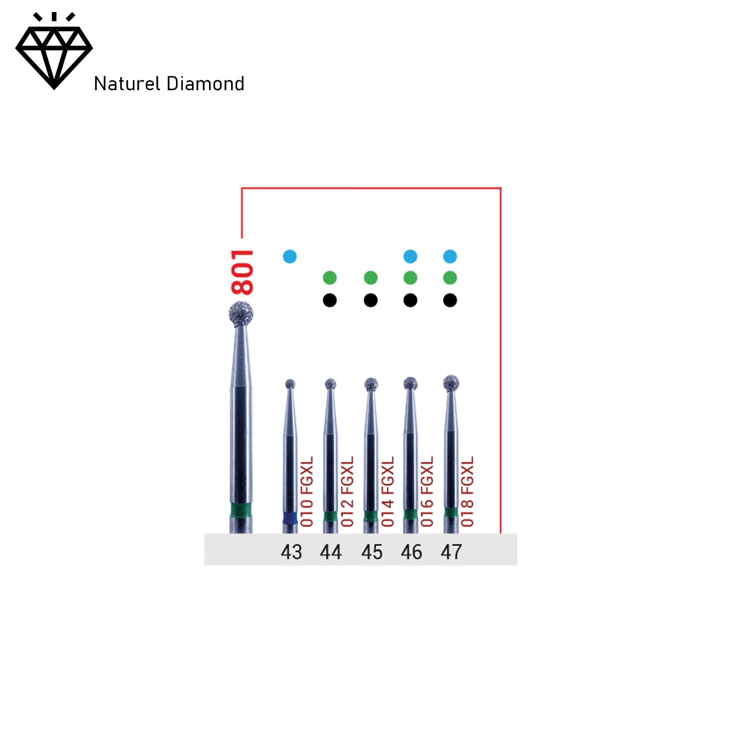 DentrealStore - Frank Dental Dental Natural Diamond Bur - 801L Dental Burs - For Turbine - 5 Pcs